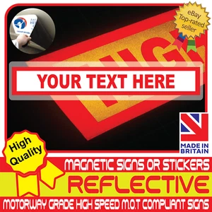 Custom Text Reflective Magnetic Sign or Vehicle Car Sticker High Vis Red White - Picture 1 of 5