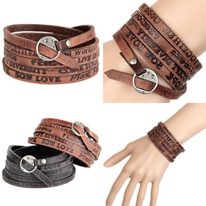 Punk Leather Wrap Cuff Bangle Bracelet Men Women Wristband Cool Jewelry USA - Picture 1 of 12