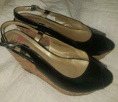 TACONES CHAROL NEGRO MUY VOLÁTILES BECCA 9M CUÑA CORCHO PEEP TOE 10 Foto 1 de 4