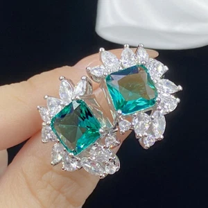 3 Stck. Luxus Quadrat Paraiba Grün Citrin Edelstein Silber Damen Halskette Ohrring - Bild 1 von 10