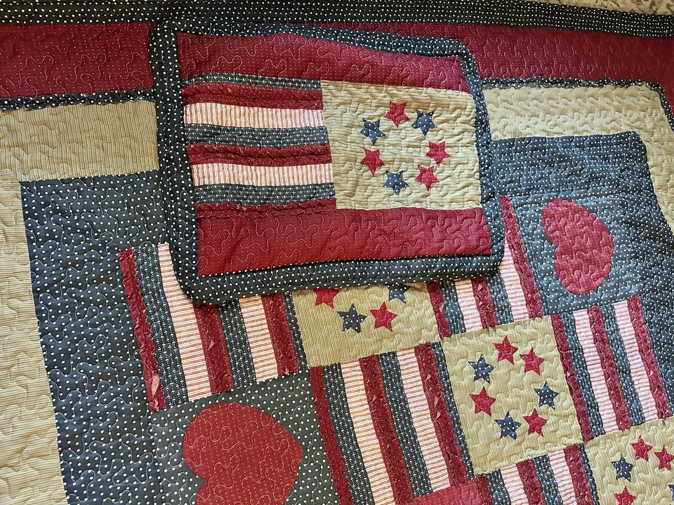 PEM AMERICA Bandera Americana Patriota Reina Completa Edredón Retazos y 1 Juego de Falsa Foto 1 de 4