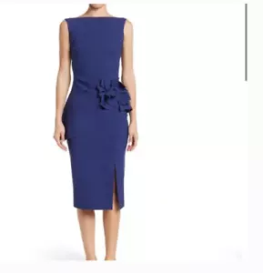 VESTIDO CHIARA BONI La Petite Robe OKSANA APLIQUES FLORALES VAINA IRIS 42 IT/ 6 EE. UU. - Imagen 1 de 4