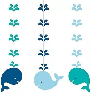 Lil Spout Blue Whale Animal Boy Baby Shower Party Decoration Hanging Cutouts - Picture 1 of 1