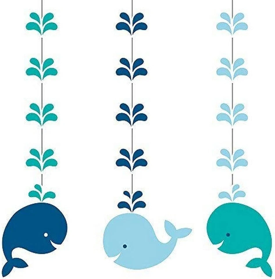 Lil Spout Blue Whale Animal Boy Baby Shower Party Decoration Hanging Cutouts - Image 1 of 1