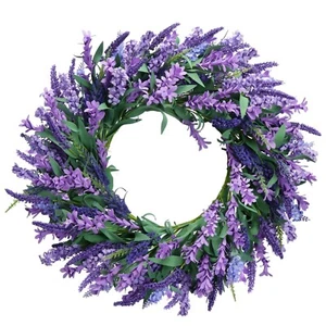 22" Lavender Wreath Spring Wreaths for Front Door Purple Flower Wreath with G... - Picture 1 of 7