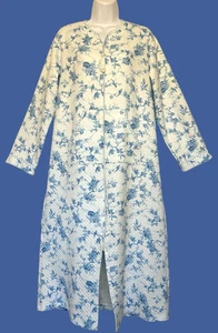 Miss Elaine Zippered Long Robe Small Quilted Brushed Knit Blue Floral Birds EUC - Picture 1 of 10