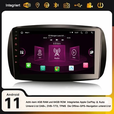 9" IPS Acht-Kern CarPlay Android 14 DAB+ Autoradio 64GB Navi Mercedes-Benz SMART - Bild 1 von 4