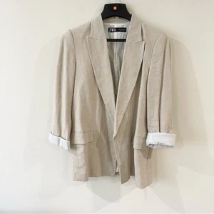 Giacca blazer donna Zara misto lino aperto davanti taglia M beige - Foto 1 di 7