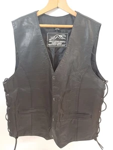 HUNTER CLASS Black Leather Cowhide Biker Motorcycle Waistcoat Vest Hunter - Picture 1 of 7