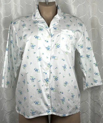 Camisa para dormir Adonna pijama inspirada en botones azul floral bolsillo bordado MED Foto 1 de 4