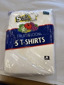2001 neu aus altem Lagerbestand 5er-Pack Fruit of the Loom weiße T-Shirts mit Rundhalsausschnitt für Herren L 42-44 - Bild 1 von 3