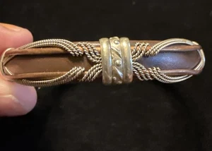 Vintage Leather Mixed Metal Cuff Bracelet Stampwork Bands Rope Accent (Lot# 426) - Picture 1 of 8