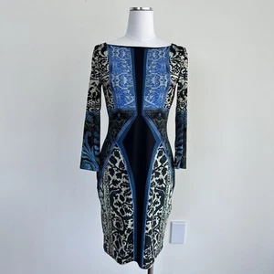 Roberto Cavalli Dress 6 IT44 Blue Black Baroque Loud Money Glam Y2K Maximalist - Picture 1 of 14