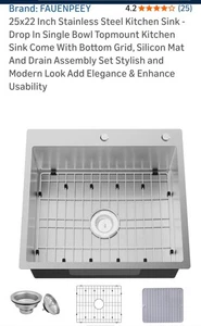 Fregadero de cocina y bar, fregadero de barra de 22x15 pulgadas de acero inoxidable para cocina pequeña - Imagen 1 de 6