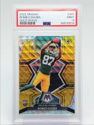 ROMEO DOUBS 2022 MOSAIC ROOKIE FOOTBALL GOLD WAVE RC /17 PSA 9 Q4408 - Image 1 of 2