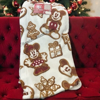 Disney Mickey & Minnie Mouse Pan de Jengibre Navidad Peluche Manta 50x70 Nuevo Foto 1 de 4