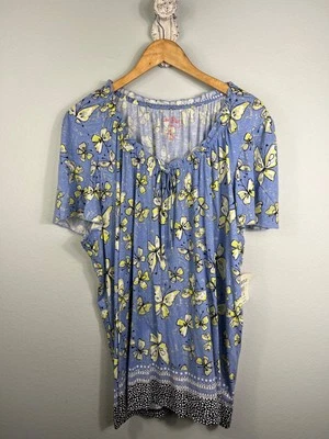 NEW Coral Bay Women's Size 3X Blouse Blue Tropical Floral Cotton/Modal Blend - Image 1 of 4