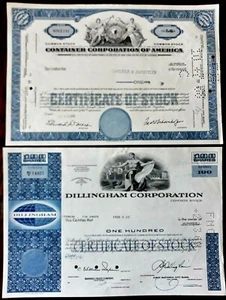 LOT DE 2 ACTIONS-DILLINGHAM CORPORATION/CONTAINER OF AMERICA1968/1968 LOT N°6 - Imagen 1 de 6