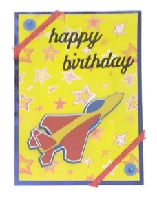 Grußkarte Geburtstag - ROKETENSCHIFF Kind - Handarbeit DIN A2 - Bild 1 von 2