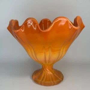 Vintage Art Deco orange Glas Obstschale gerüschelt Mittelstück Füße, 7 Zoll - Bild 1 von 18