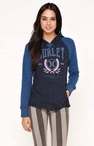 WOMEN'S/JRS GIRLS HURLEY REVERSE SLEEVE FLEECE HOODIE BLUE NEW $49 - Picture 1 of 1