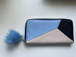 BHS Blue & Black Colour Purse Faux Leather With Pom Pom Zip Card Note Wallet - Picture 1 of 7