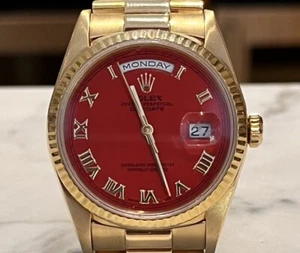 Rolex 36mm President Day-Date 18238 Unisex 18K Gold  Red Coral Roman dial Mint - Picture 1 of 5