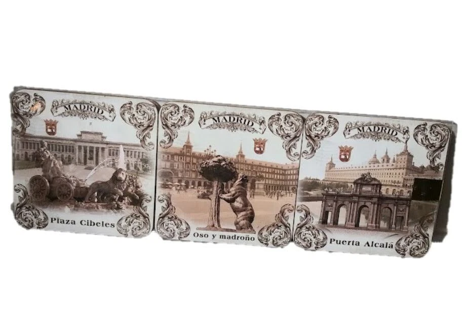 Coaster Set of 6 Madrid Spain Cork Backed Souvenir Drink Coasters Regalo Fusion