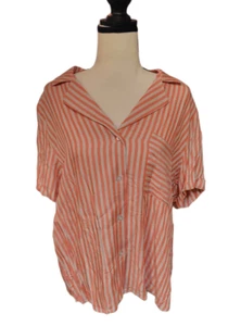 Copper Key Size XL Coral Stripes Button Up Blouse New *Defect - Picture 1 of 9