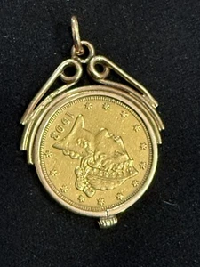 1903-S $5 Five Dollar Gold Liberty Head Half Eagle Coin in Gold Bezel Pendant - Picture 1 of 10