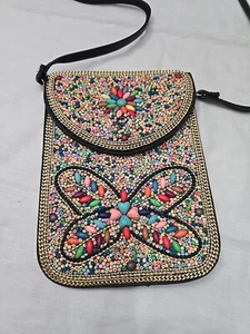 Bohemian Handmade Rice Beads Pinestones Women's Butterfly Colorful Crossbody Bag - Picture 1 of 16