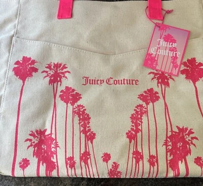 Bolso Shopper Juicy Couture Lona Palmeras Playa Rosa Marfil Nuevo con Etiquetas Foto 1 de 4