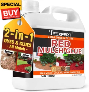 2-in-1 Red Mulch Dye & Glue, 34OZ Strong Mulch Glue for Landscaping Ready to Use - Picture 1 of 9