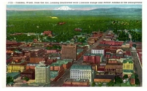 YAKIMA,WASHINGTON FROM AIR WITH MT ADAMS IN BACKGROUND.VTG POSTCARD*P85 - Picture 1 of 2