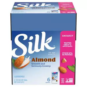 (Pack of 6) Silk Shelf-Stable Unsweetened Almond Milk, 1 Quart - Picture 1 of 7