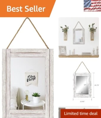 Charming 16" x 12" Wall-Mounted Rustic Mirror with Adjustable Rope for Home - Image 1 of 4