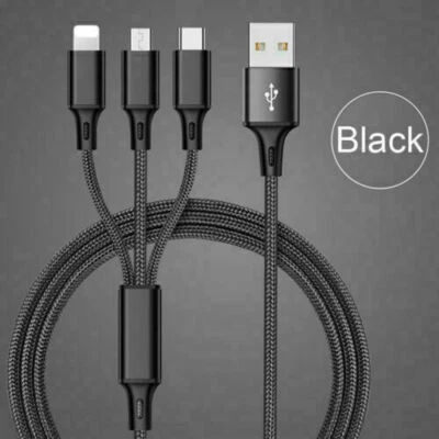 3 in 1 Multi USB Cable Fast Charger Type C 1.2m Lead For IOS / Samsung / Huawei - Image 1 of 4