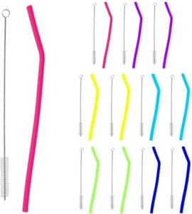 Silicone Straws - Bulk 12 Count - Individually Wrapped for Resale with Cleaner - Picture 1 of 2