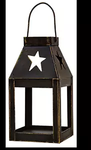 Linterna de metal primitivo con estrella perfecta para agregar vela real o LED 5 x 2.5 x 2.5 - Imagen 1 de 1