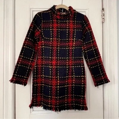 Pink & Flare Navy Red Plaid Wool Dress Size Small NWT - Image 1 of 4