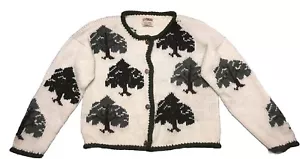 Vintage 80er Rev Wear Strickjacke XL Creme Bäume 100% Wolle Strick Grobstrick Bolivien - Bild 1 von 7