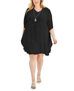 JM Collection Women's Plus Size Black Flutter-Sleeve Necklace Dress - 2X - Black - Picture 1 of 2
