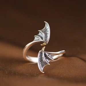 I05 Ring Batwing Sterling Silver 925 Adjustable Size - Imagen 1 de 7