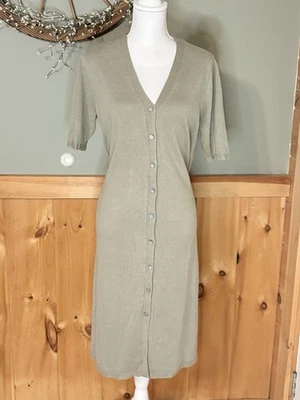Vestido Suéter J. Jill Mezcla de Lino Botón Frontal Talla M Verde Salvia Nuevo con Etiquetas Foto 1 de 4