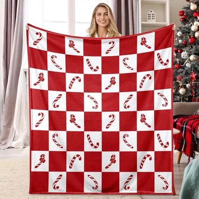 Candy Cane Christmas Throw Blanket Christmas Secret Santa Flannel Blanket