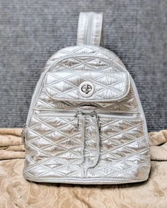 Baggallini Backpack Convertible Sling Bag Naples travel Purse- RFID Silver Quilt - Picture 1 of 16