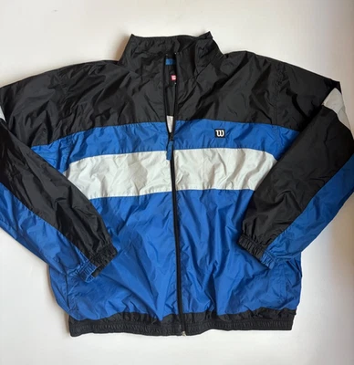 Chaqueta cortavientos Wilson XL para hombre azul negro bloque de color cremallera completa vintage Foto 1 de 4