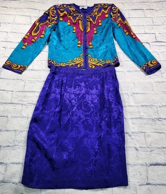 Adrianna Papell MUJER TALLA 10 100% Seda Blazer Falda Conjunto 2 PIEZAS VINTAGE AÑOS 80  Foto 1 de 4