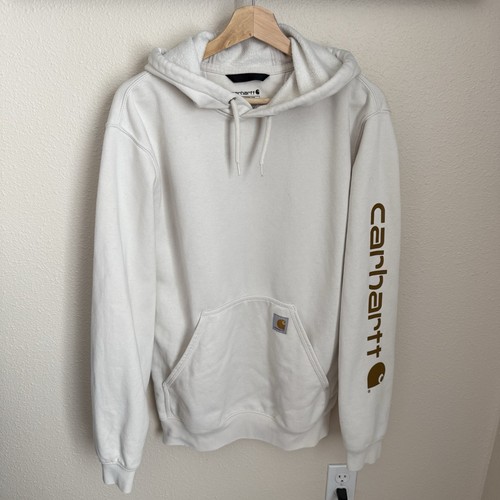 OFF WHITE Carhartt Felpa con Cappuccio Logo Pullover Bianco con Tasca a Canguro Off White Vestibilità Larga S