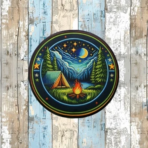 Camping Patch Iron-on Applique Nature Badge Mountain Moon & Stars Seek Adventure - Picture 1 of 16
